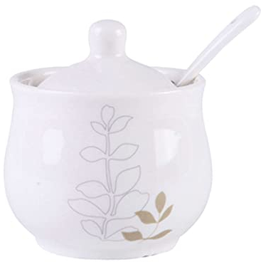 Azucarero,Contenedores De Especias,Azucarero Blanco Con Tapa Y Cuchara, Bote De Almacenamiento De Salero De Cerámica, Tarro De Especias Con Patrón Dibujado A Mano, Decoración De Cocina, Barra De Café-