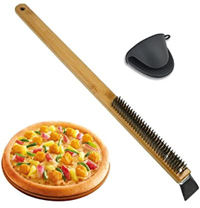 Stainless Wire Pizza Stone Cleaning Brush With Scraper Barbecue Grill Cleaning Tool With Wood Handle Pizza Oven Brush Pizza Stone Cleaning Brush Pizza Oven Brush With Scraper Long Handle Barbecue