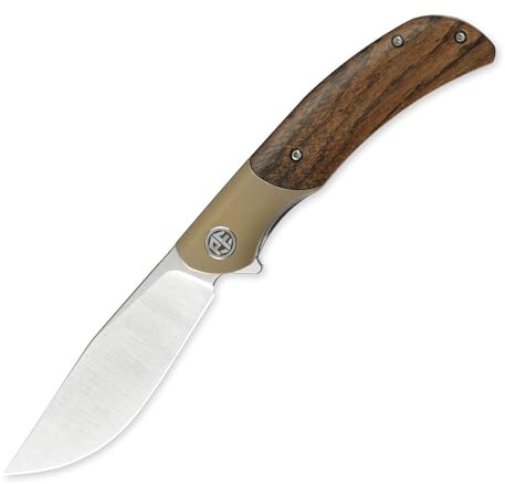 Petrified fish PFP09 Hourglass Cuchillo Plegable 3,54 inch Cuchilla de Satin de acero K110 Titanium & Sandalwood Mango EDC cuchillo de bolsillo (Sandalwood Satin)