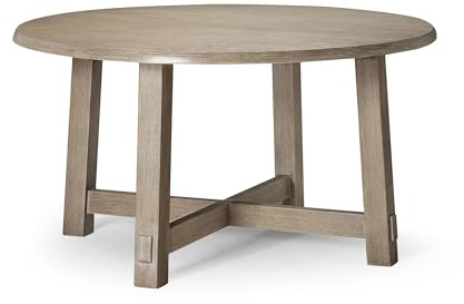Maven Lane Sasha Large Circular Wood Round Dining Table for Modern Kitchen, Bistro, or Meeting Room in Rustic Weathered Grey Finish