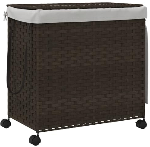 vidaXL Wäschekorb mit Rollen Dunkelbraun 60x35x60,5 cm Rattan
