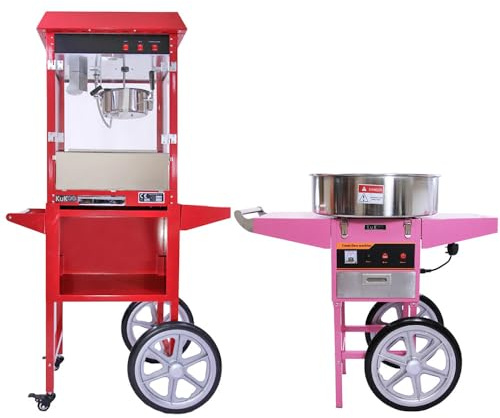 Macchina per Pop Corn e Zucchero filato con carrello - Acciaio inox - Contenitore 226 Gr Pop Corn - Contenitore 50cm Zucchero filato - Perfetto per professionisti - Feste, eventi, fiere, matrimoni.