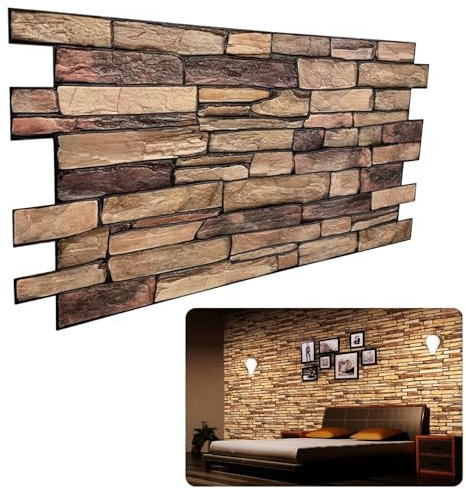 Wall Panels 3D Premium PVC Decorative Natural Stone Effect | Easy Installation Home Room Kitchen Decorative 98x49cm | 8 Panels
