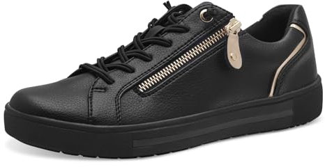 Jana Damen Sneaker flach mit Reißverschluss Vegan, Schwarz (Black/Gold), 40 EU