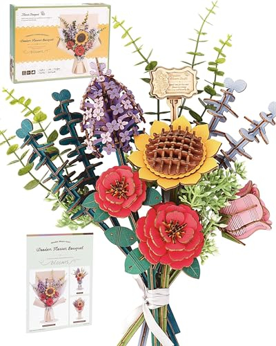 Rolife Puzzle 3D en bois - Bouquet de fleurs en bois pour adultes - Fleurs éternelles - Cadeau romantique pour elle, femme, maman, Noël, anniversaire, Saint-Valentin, fête des mères (bouquet de fleurs
