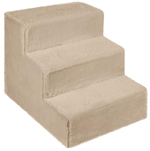 Mg Design Hundetreppe 3 Stufen in Beige – Stabiler Holzrahmen, gelenkschonend, leicht & mobil, für Sofa & Bett, für Hunde & Katzen