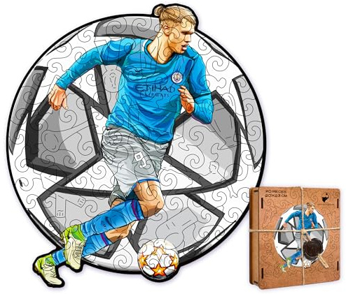Holzpuzzle Kinder Jugendliche Erwachsene Fußball Puzzle Motiv Konzentration Motorik Nachhaltig Umweltfreundlich Birkenholz Lasergeschnitten Geschenk Entspannung Kunst Sportpuzzle (Fußball Star E H)