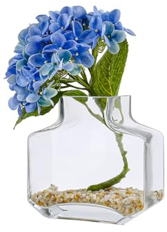 Clear Glass Square Bottle Bud Flower Vase, Rectangle Vintage Vases Table Centerpiece for Wedding Home Décor Center Table Bedroom Living Room and Office (H:5.5 L:5.7)