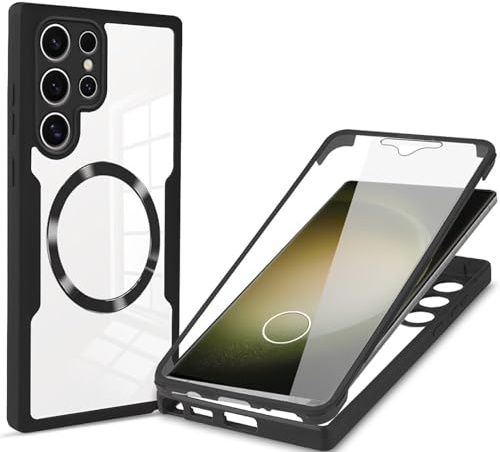 ESONG Funda magnética para Samsung Galaxy S22 Ultra,Transparente Carcasa compatible con Magsafe,Protector de pantalla+Protectores de lente de cámara,Protección completa de 360°Antigolpes Negro