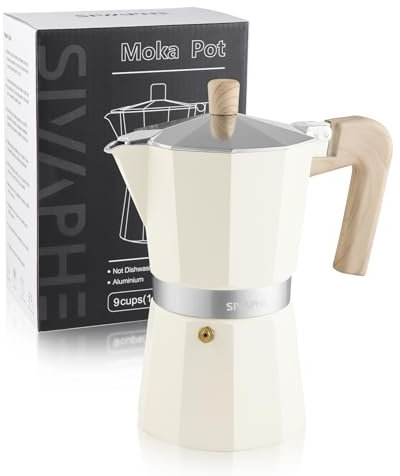 Sivaphe Stovetop Coffee Maker 450ml, Aluminium Italian Espresso Maker, Gas & Electric Stove Top Moka Pot, 9 Cups, White