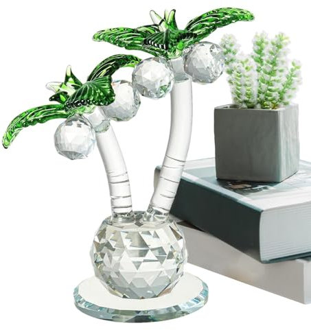 fanelod Tischstatue, dekorative Figur, Desktop-Kokosnussbaumstatue, kreative Kristalldekoration, Kristallpalmendekor, Glastisch-Briefbeschwererstatue mit Diamant, Fengshui-Heimdekoration, Dekoration