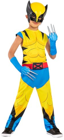 Rubies Wolverine Classic kostym för pojkar och flickor, jumpsuit, handskar med blad och mask, Lobezno, officiell Marvel Deadpool 3-licens för karneval, Halloween, cosplay, fester
