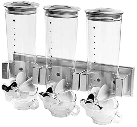 Luzhengyang Dispensador transparente de alimentos secos de montaje en pared con tazas pequeñas, conserva la frescura y ahorra espacio para dulces, cereales y nueces, organizador hermético de