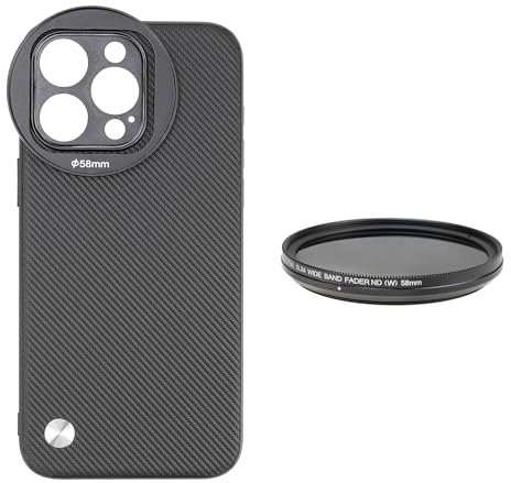 FocusFoto Phone Case Holder for iPhone 15 Pro Max Case, Integrated with 58mm Threaded Filter Adapter, with 58mm Variable ND2-ND400 Fader ND Neutral Density Filter Kit (Black)