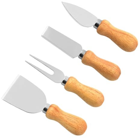 Amosfun Couteaux et Fourchettes à Fromage Inox 4 Pièces, Manches Bois Poli, Coupe-fromage Portable Multifonction, Accessoires la Cuisine pour Dégustation et Pâtisserie
