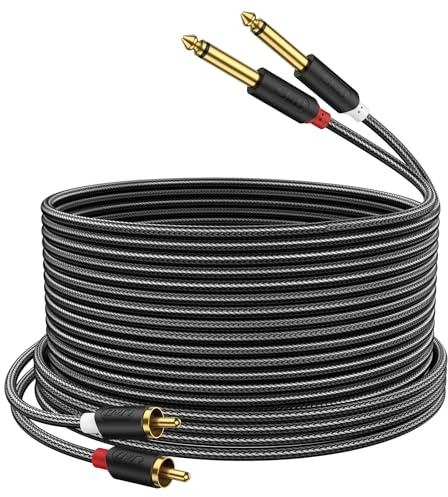 J&D RCA vers Jack 6,35mm Câble 7,5M, RCA Câble Plaqué Or Série Audiowave 2 x 6,35mm (1/4 Pouce) Mâle TS à 2 RCA Mâle PVC Décortiqué Adaptateur Audio stéréo Y Splitter RCA Câble avec Tresse en Nylon