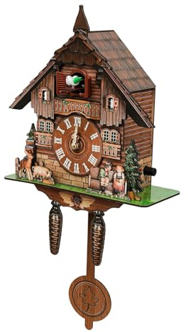 PINYELIN Kuckucksuhr, Schwarzwaldhaus Batterie Kuckuck Wanduhr Quartzwerk Musik Kuckuckruf, Holzhausszene Kuckuckuhr Wohnzimmer Dekoration