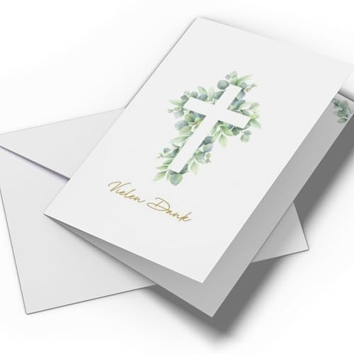 10x Dankeskarten inkl. Umschläge | Danksagungskarten Kommunion, Konfirmation, Taufe, Firmung, etc. | Dankeschön Karten-Set: 10 Klappkarten ohne Textvorlage (Kreuz- ohne Text (10 Stück))