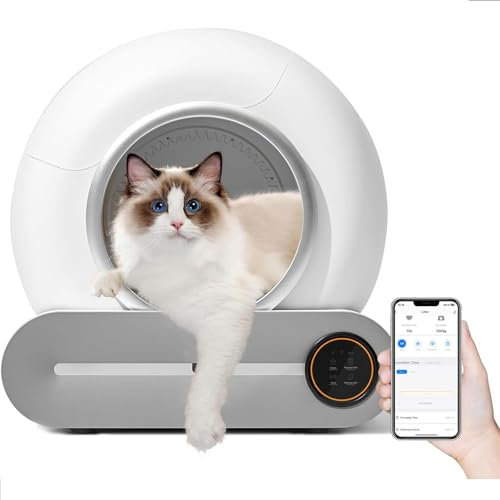 Lettiera Gatto Autopulente,65L + 9 L Lettiera Gatto Automatica con 2 Sacchi Spazzatura, Controllo APP, Deodorante Ionico Lettiera Autopulente per Gatti