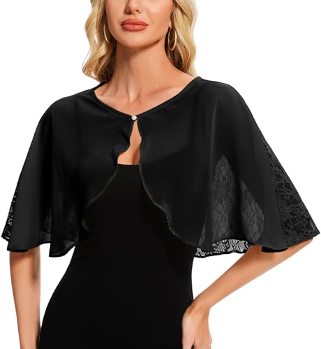 Atxnn Boléro Femme en Mousseline Cardigan en Dentelle Transparent Veste Devant Ouvert Chic et Elegant Gilet Court Léger pour Mariage Robes, Noir