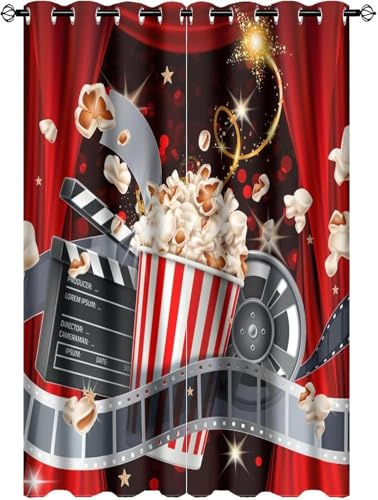 Aozhiswe Vorhang Blickdicht Kino Vorhänge Rot Gardinen Wohnzimmer Schlafzimmer Verdunklungsvorhänge Thermovorhang 3D Druck Schallschutz Vorhang mit Ösen 2er Set B 100 x H 160 cm a.2663
