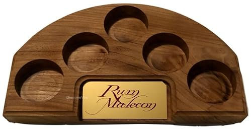 Generico Expositor de madera maciza Ron Malecón, 5 botellas, 43 x 25 cm, con placa de metal