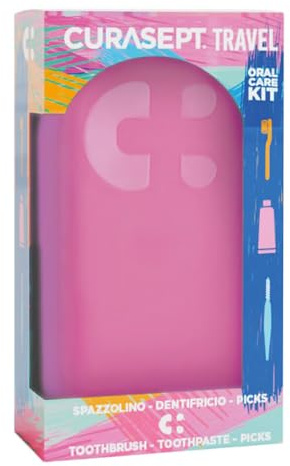Curasept Travel Kit Oral Care FUXIA | con Spazzolino Softline 0.15, Dentifricio Protection Booster FrozenMint 20ml e Picks Interdentali | Igiene Orale Completa Fuori Casa per Denti e Gengive Sane