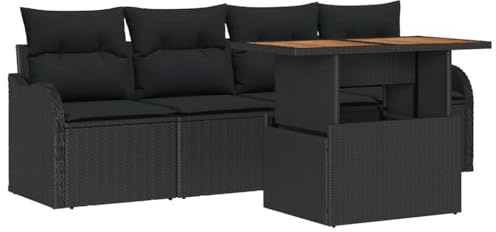 vidaXL Garten-Sofa-Set mit Kissen 5 pcs Schwarz, Garten und Terrasse, modernes Outdoor-Sofa, Flexibles Lounge-Set, höhenverstellbarer Tisch, Patio-Arrangement