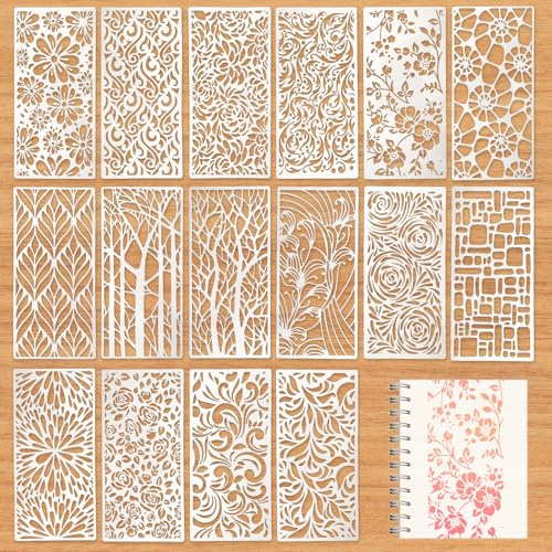 16 Stück Kunststoff Schablonen Set, 22 X 10 Cm Schablonen Textilgestaltung Abstrakte Schichtschablone Wiederverwendbare Malschablonen Schablonens für DIY, Möbel, Holz, Boden, Scrapbooking, Handwerk