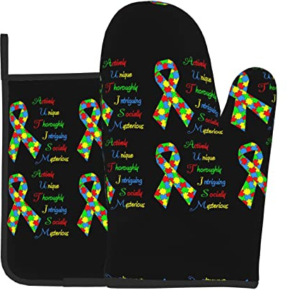 2 pezzi Presine E Guanti Da Barbecue Autism Awareness Month Guanti Da Cucina Divertenti Guanti Da Barbecue Per Microonde, Cucina, Cottura Al Forno