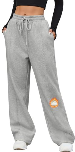 CMTOP Pantalones Chándal Mujer Invierno Pantalon Jogging Térmicos con Forro Polar Pantalones Deportivos Jogger Pierna Ancha con Bolsillos para Correr Fitness