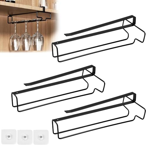 Huucozn 3 Stück Weinglashalter zum Umhängen Glashalter Gläserhalter zum Aufhängen 26,5 x 10,6 x 8cm Weinglashalter Hängend Kein Bohren Unter Dem Schrank Gläserschiene Halter für Bar Küche Schrank