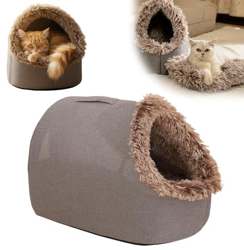 Katzenhöhle Hundehöhle Kuschelhöhle Katze Wärmeschutz im Winter Katzenbett Katzen Zubehör Plüsch Katzenkissen für Katzen Kleine Hunde (Grau, Groß)