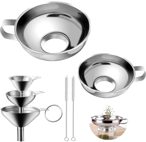 5 Stück Trichter Edelstahl Set - Kleine Küchentrichter 4,5 cm / 5,5 cm / 7,5 cm und Trichter Große Öffnung 10,5 cm / 15cm, Edelstahltrichter für Marmelade Kochöle Flüssigkeiten