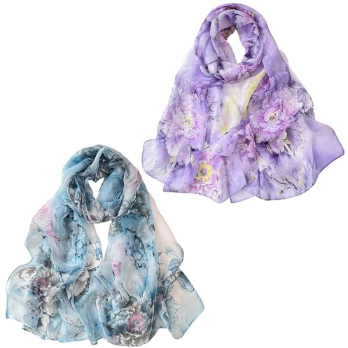 MUNSKT Bufandas para mujer, pack de 2, chal de moda, echarpe con estampado, bufanda ligera para mujer, azul, 160cm x 50cm