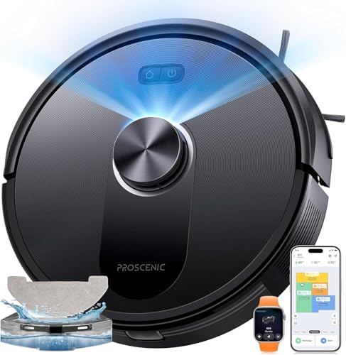 Proscenic Q10 Saugroboter mit Wischfunktion, 8000Pa 200min Staubsauger Roboter, Intelligentes Laser Navigation mit 5 Karten, Steuerung über APP Siri Alexa AppleWatch Fernbedienung für Böden Teppiche