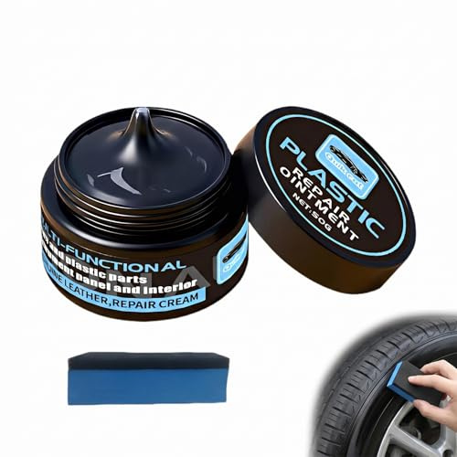 Pâte Régénérante Pneu et Plastique Voiture pour Éclat Noir Brillant, Crème Nourrissante Entretien Pneu avec Éponge de Polissage, Protection Contre le Vieillissement et UV, 50ml