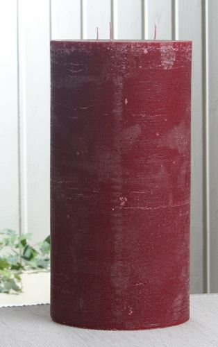Rustik-Dreidochtkerze, 30 x 15 cm Ø, rubinrot-Bordeaux