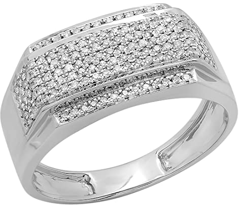 0,45 Karat (ctw) Sterling Silber weißer Diamant Herren Flashy Hip Hop Pinky Ring 1/2 CT, Platin, Silber, Weißer Diamant