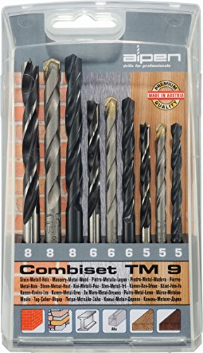 Alpen Combiset TM 9 Metall-Stein-Holz-Bohrer mit Kunststoffkassette (9-tlg, stabil, Ø 5.0, 6.0, 8.0 mm ) 0000802102100