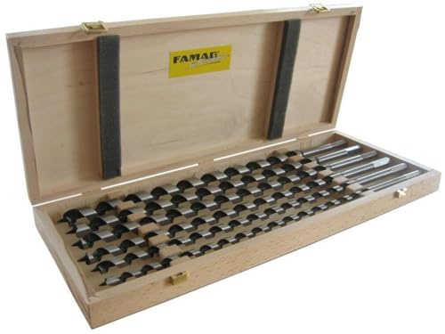 FAMAG 1410 Schlangenbohrer WS Lewis 6-teiliger Satz im Holzkasten 10-20x460mm, Schaft 9,8-13mm, Spirallänge 380mm - 1410.400
