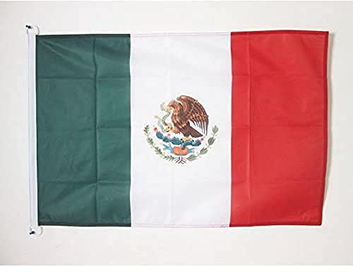 AZ FLAG Pavillon Mexique 90x60 cm Mexicain Maille Bloquée Anneaux Plastique | Usage extérieur et nautique Pavillon nautique México résistant aux intempéries avec coutures doubles et bords renforcés