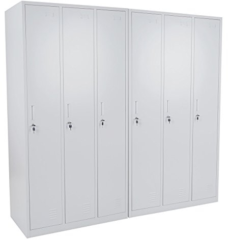 Schließfach Boston T829, Spind Wertfachschrank Schließfachschrank, Metall 6 Fächer - grau