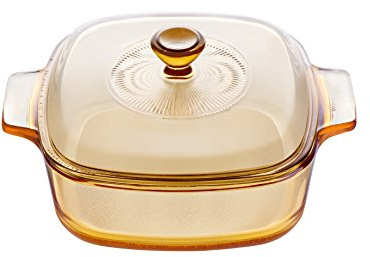 Visions Pyroceram Reverse Square Casserole with Glass Cover, Brown, 26.1 x 21.5 x 10 cm