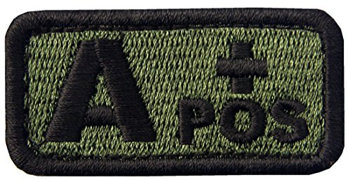 Táctico Tipo A positivo Tipo de sangre emblema Broche Bordado de Gancho y Parche de Gancho y bucle de cierre, Verde oliva