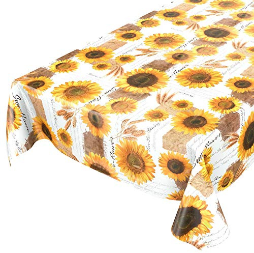 ANRO Tovaglia Cerata, Motivo Girasoli, Estate, Grano, 160 x 140 cm, Bordo Tagliato