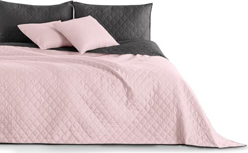 DecoKing 32862 Tagesdecke 170 x 210 rosa Graphit anthrazit grau Bettüberwurf zweiseitig Steppung pflegeleicht powderpink Charcoal Axel