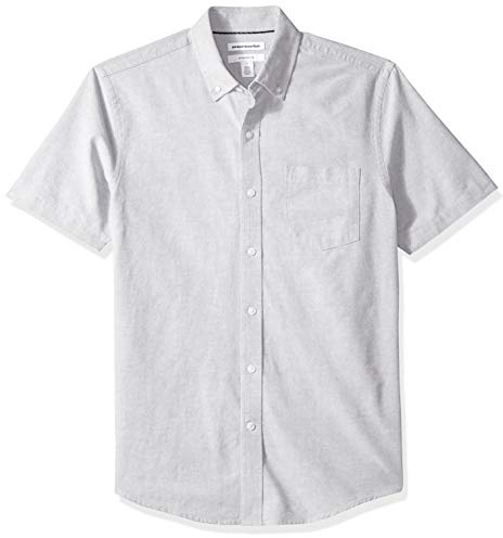 Amazon Essentials Camicia Oxford a Maniche Corte in 100% Cotone Vestibilità Regolare Uomo, Grigio, M