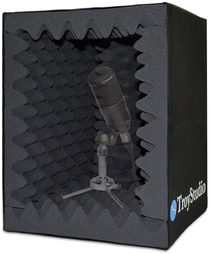 TroyStudio Portable Sound Recording Vocal Booth Box - |Reflection Filter & Microphone Isolation Shield| - |Large, Foldable, Stand Mountable, Super Dense Sound Absorbing Foam|(Black)