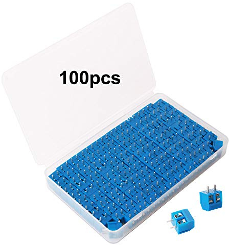 GTIWUNG 100 Stück 5mm 2 Pin PCB Mount Screw Terminal Block, Leiterplatten-Schraubklemmen Steckverbinder Blau, 300V 10A